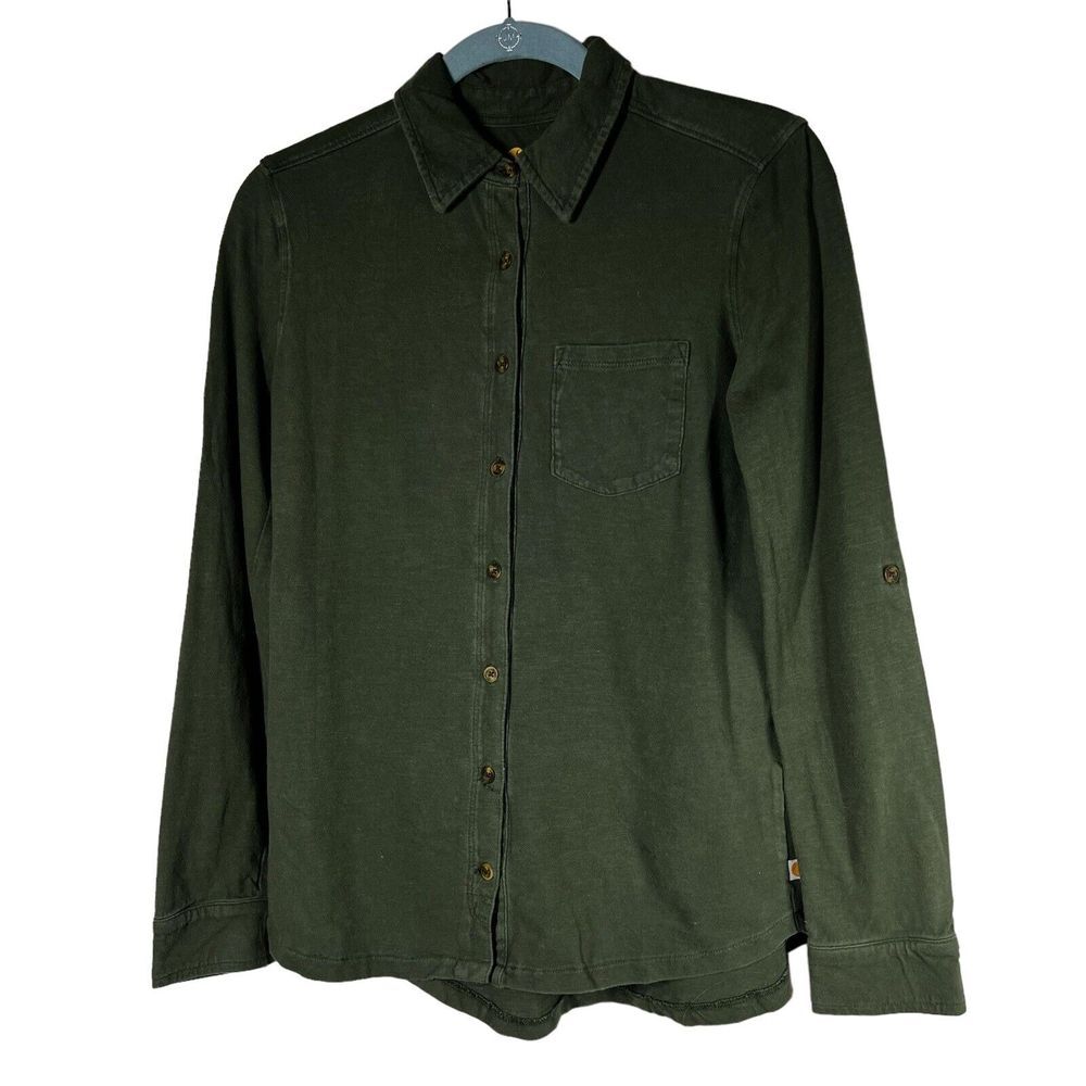 Carhartt Relaxed Fit Olive Green Button Shirt Women's Size XS 100% Cotton
